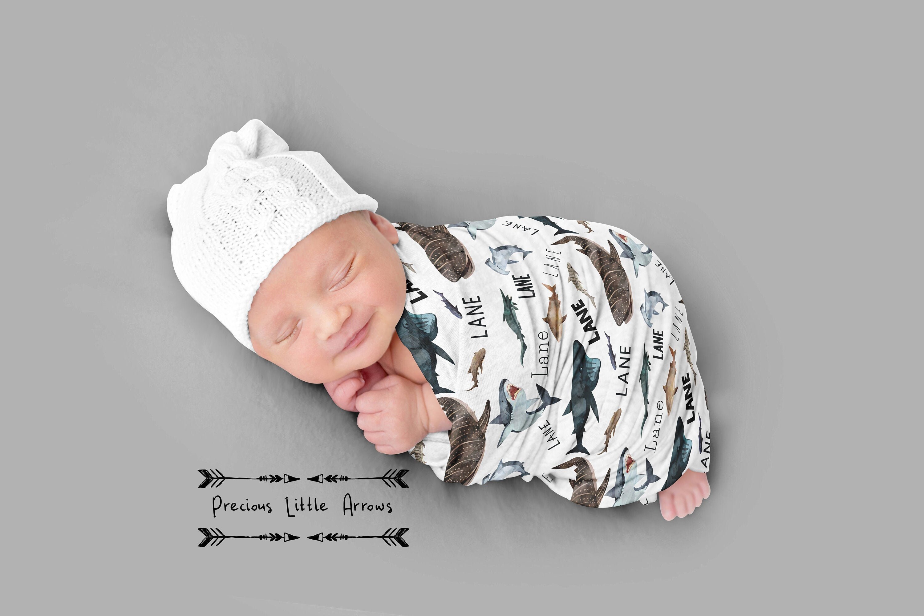Shark Swaddle Blanket / Personalized baby blanket/ ocean Etsy