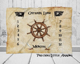 Pirate Milestone Blanket/ boys milestone blanket / Pirate baby gift / baby shower gift/ custom milestone blanket / boy pirate nursery decor