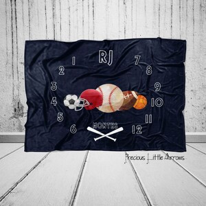 Baseball Milestone Blanket/ sports milestone blanket/ baseball monthly photo blanket/  baseball baby bedding / baby boy baseball gift