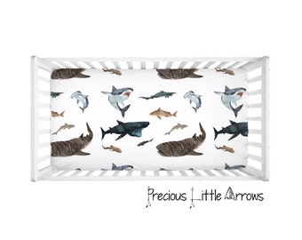 Shark Crib Sheet / Baby Shark Sheet/ Ocean Nursery Bedding / Surfer Baby Gift / Boys Crib Bedding
