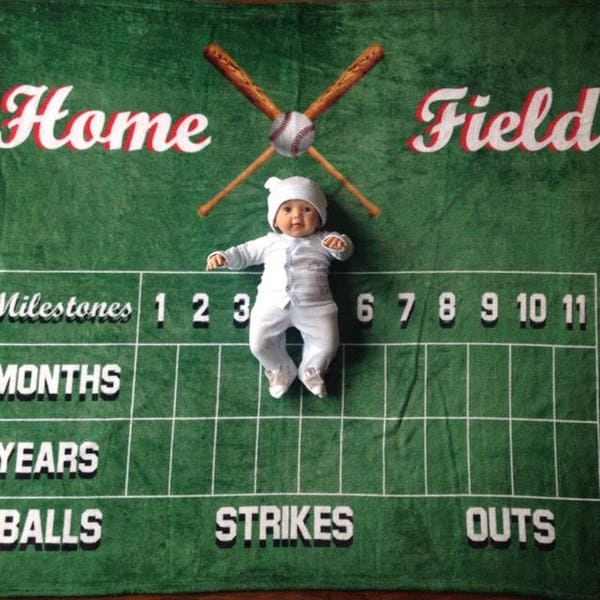 Boys Baseball Milestone Blanket // sports milestone photo blanket/ baseball monthly photo prop/ custom scoreboard blanket/ baseball nursery