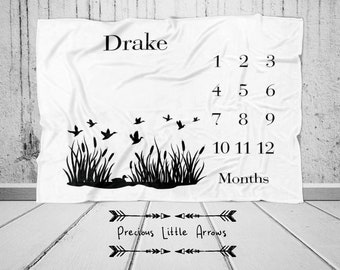 Duck Hunting Milestone Blanket / duck hunter baby blanket/ baby boy personalized gift/ hunting baby bedding