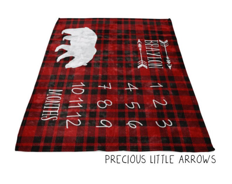 Black Bear Plaid Milestone Blanket plaid black bear milestone blanket arrows and buffalo plaid blanket black bear nursery