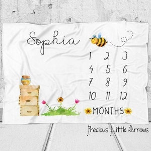 Baby Milestone Blanket - Bumble Bee - Personalized Baby Blanket - Track Growth and Age - New Mom Baby Shower Gift - Black and Yellow