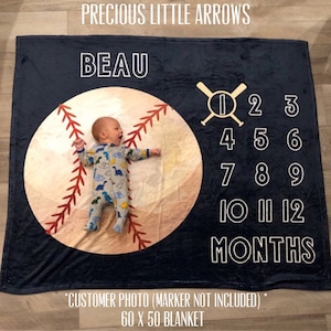 Baseball Milestone Blanket/ sports milestone blanket/ baseball monthly photo blanket/  baseball baby bedding / baby boy baseball gift