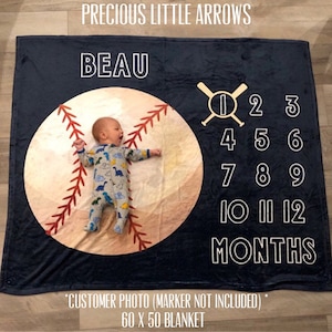 Baseball Milestone Blanket/ sports milestone blanket/ baseball monthly photo blanket/  baseball baby bedding / baby boy baseball gift