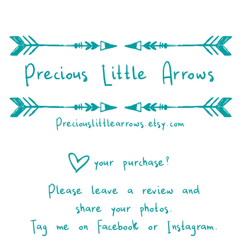 May include: Teal blue handwritten text on a white background reads "Precious Little Arrows" with a website address below. The text is framed by two sets of teal blue arrows pointing in opposite directions.