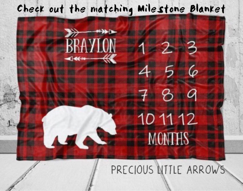 Personalized Plaid Bear Crib Sheet black bear custom crib sheet buffalo plaid bedding custom boys nursery bedding baby shower gift
