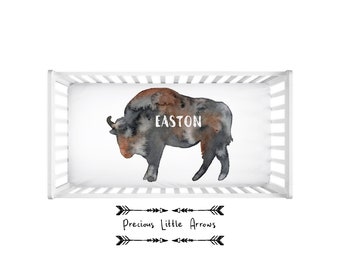 Personalized Buffalo Crib Sheet / Bison custom crib sheet / custom buffalo bedding/ custom boys nursery bedding / Southwestern Nursery