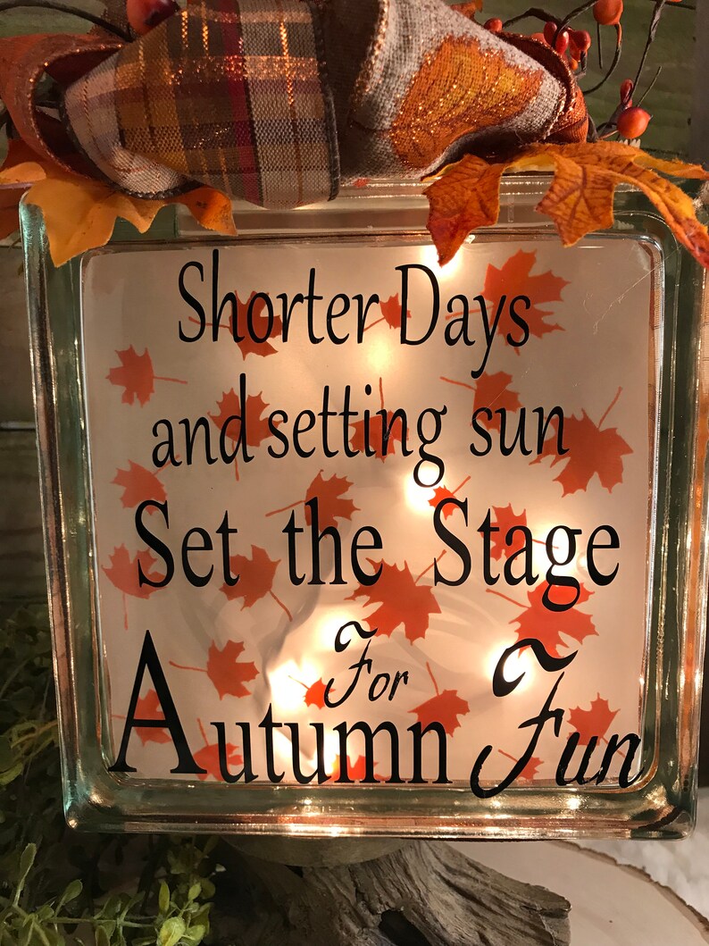holiday lights Falllighted glass block autumn light fall glass block fall leaves night light fall fall ribbon fall luminary