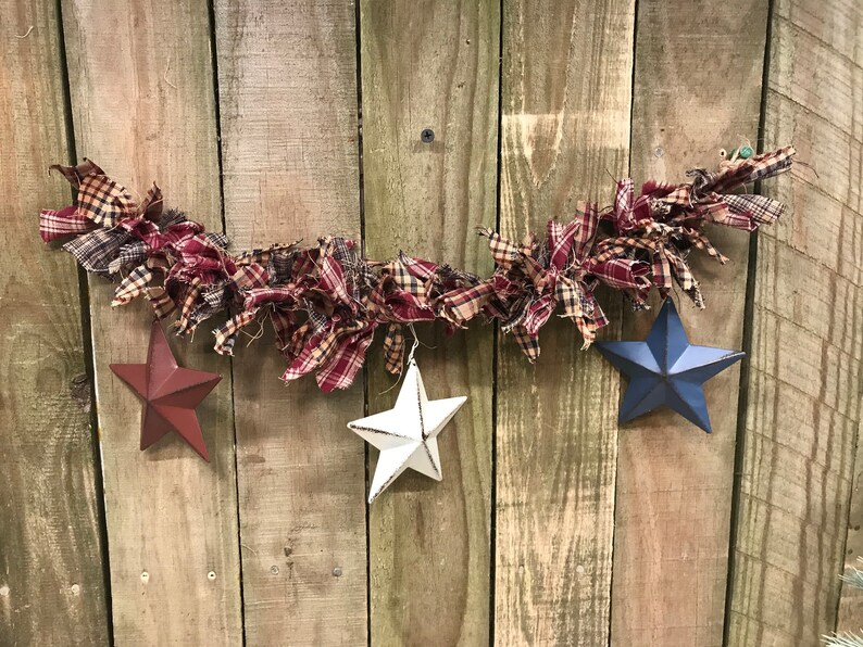 Patriotic garland rag garland Patriotic decoration Red Etsy