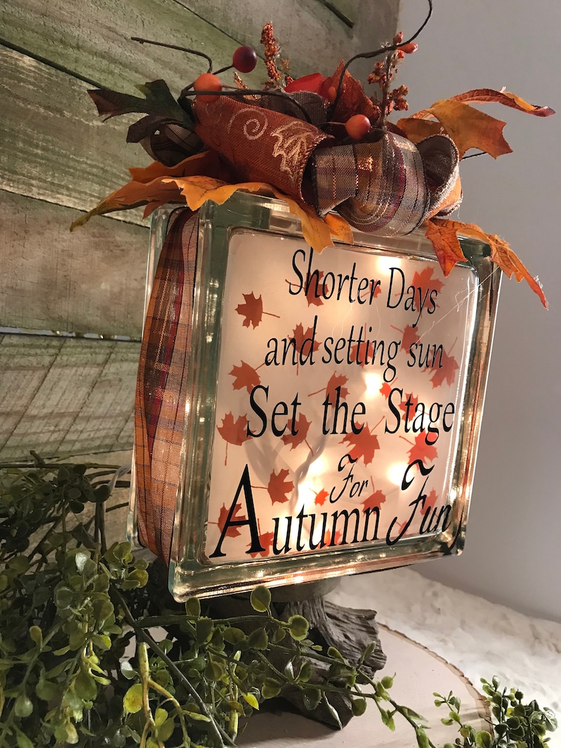 holiday lights Falllighted glass block autumn light fall glass block fall leaves night light fall fall ribbon fall luminary