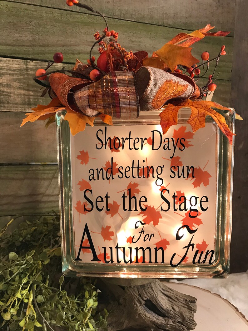 holiday lights Falllighted glass block autumn light fall glass block fall leaves night light fall fall ribbon fall luminary