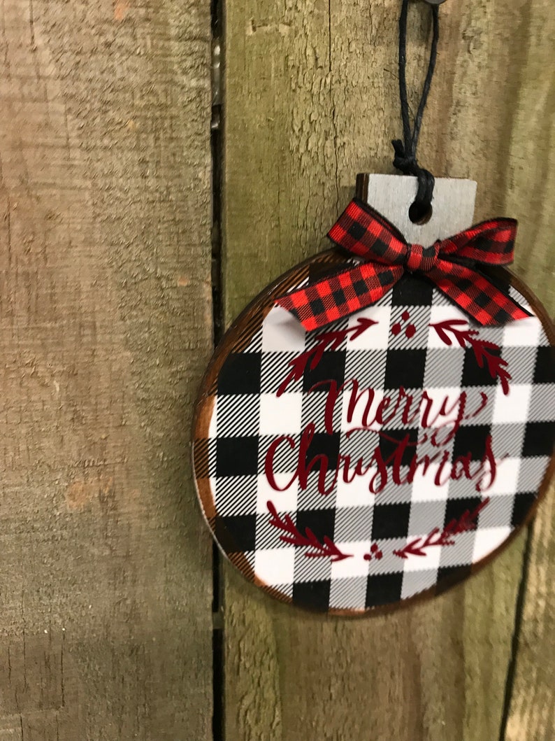 Farmhouse Christmas orn wood ornaments buffalo check Etsy