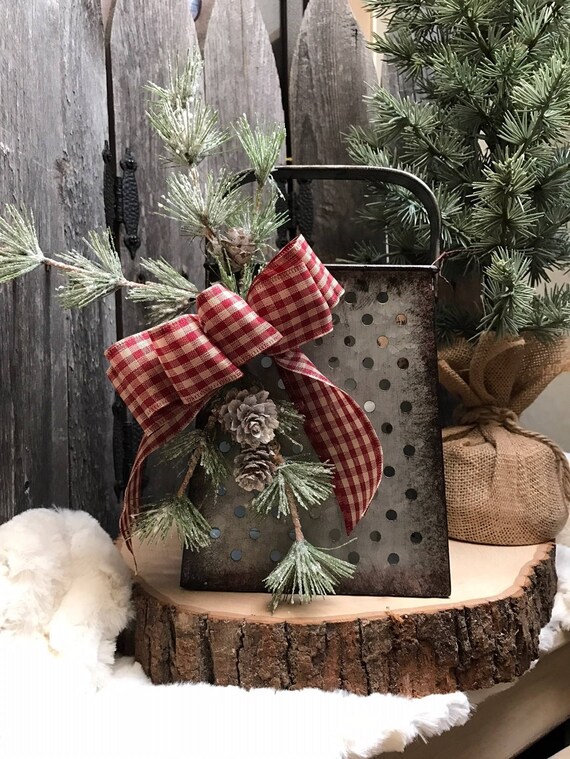 rustic vintage grater holiday decor pine greenery red etsy create gift cards for business