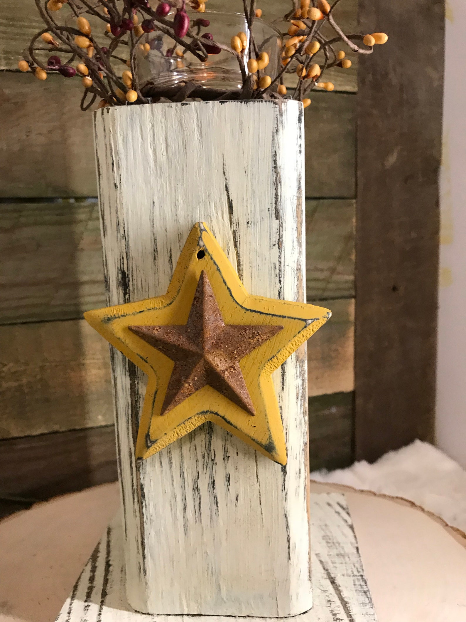 Vela primitiva de madera estrella pintada estrella oxidada | Etsy