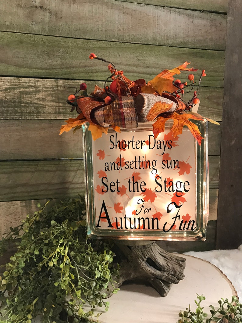 holiday lights Falllighted glass block autumn light fall glass block fall leaves night light fall fall ribbon fall luminary