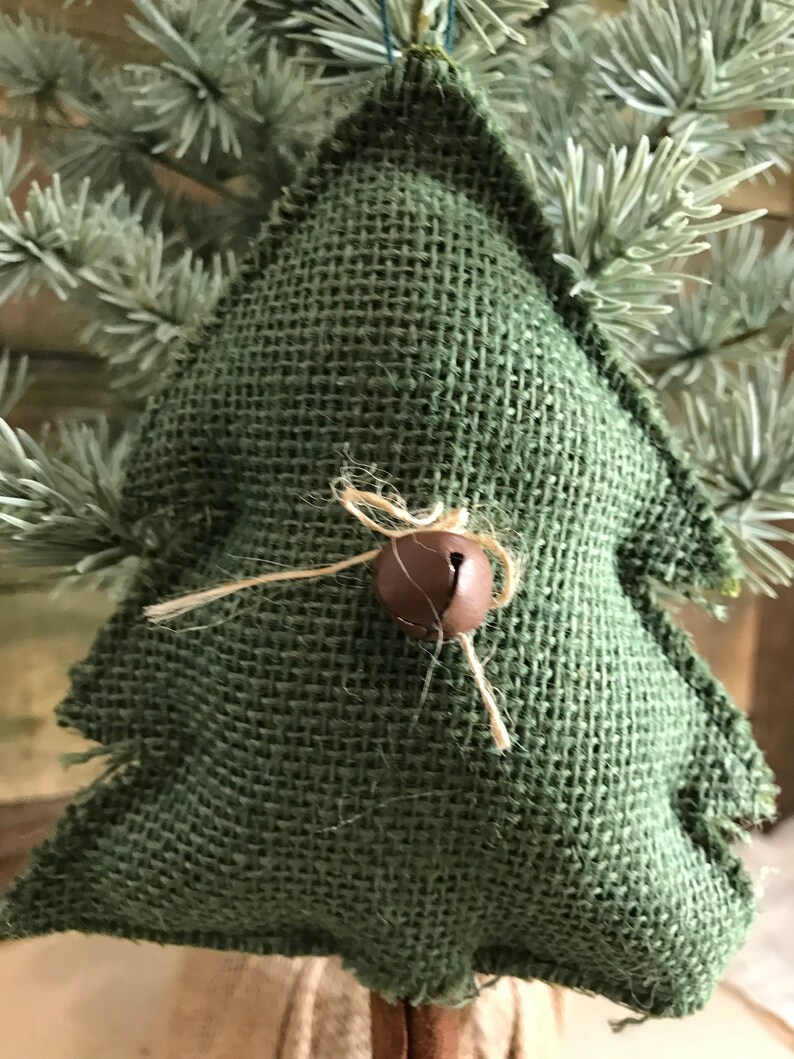 Primitive burlap Christmas tree with rusty belland jute bow Etsy