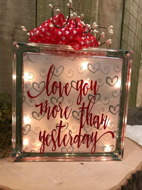 Valentine Glass Block Valentine Luminary Valentine Etsy