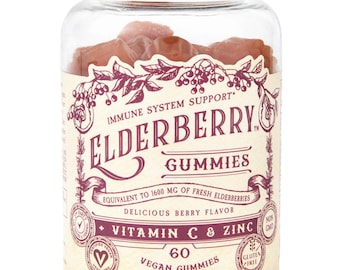 Elderberry Gummmies with Vitamin C + Zinc- 60 VEGAN GUMMIES