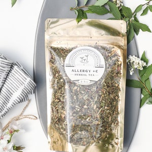 Organic Allergy +C Herbal Tea- 75 cups- Allergy and Sinus Relief with extra vitamin C (loose tea in bag)