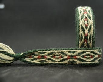 Tablet weaving / Card woven braid / Woolen trim / Braid for reenactment / Tablet woven wool trim / Viking reenactment / Green white / 20 mm