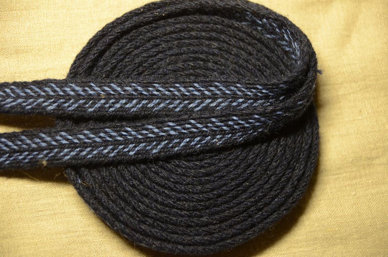 Handwoven belt / Tablet woven braid / Medieval woolen trim / Ladies belt / Guitar strap / Card woven trim / Black sky-blue / 16 mm strap image 6