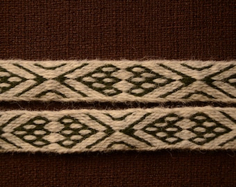 Tablet woven ribbon, Handwoven braid, Trim, Woolen belt, Card woven braid, Tablet weaving, Card weaving, Medieval art, Baltic weaving