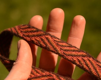 Handwoven belt / Tablet woven braid / Medieval woolen trim  / Viking tablet weaving / Medieval art / Historical weaving technique /