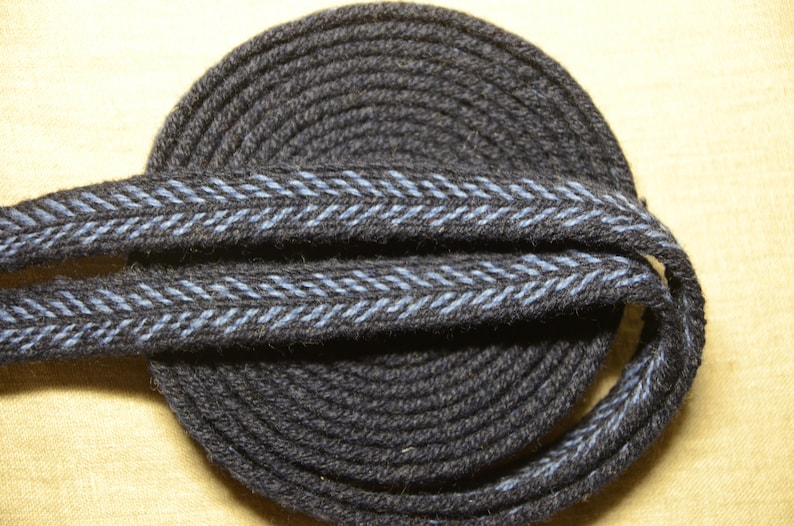Handwoven belt / Tablet woven braid / Medieval woolen trim / Ladies belt / Guitar strap / Card woven trim / Black sky-blue / 16 mm strap image 3