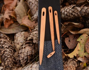 Wooden Nalbinding Needles, Oak wood, Weaving needles, Knitting needles, Needles set, With case, Set of 3, Nålebinding, Naalbinding needle