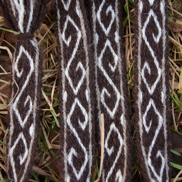 Tablet woven trim, Brown grey braid, Viking belt, Trim for reenactment, Tablet weaving, Card weaving, Ethno weaving, Handmade woolen belt