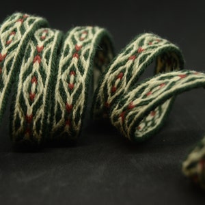 Tejido de tabletas / Trenza tejida a cardar / Adorno de lana / Trenza para recreación / Adorno de lana tejida de tableta / Recreación vikinga / Blanco verde / 20 mm imagen 3