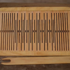 Double slotted Slotted Pick-Up Rigid Heddle, 58 Warp Threads, 11 Pattern Thread Slots, 11 pattern strings, band weaving, belt weaving image 1