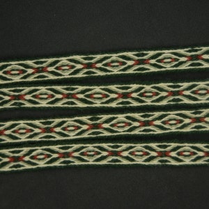 Tejido de tabletas / Trenza tejida a cardar / Adorno de lana / Trenza para recreación / Adorno de lana tejida de tableta / Recreación vikinga / Blanco verde / 20 mm imagen 6