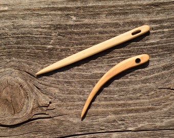 Nalbinding needles, Wooden needles, Set of 2 needles, Medieval needles, Curved needle, Wooden needles for nalbinding