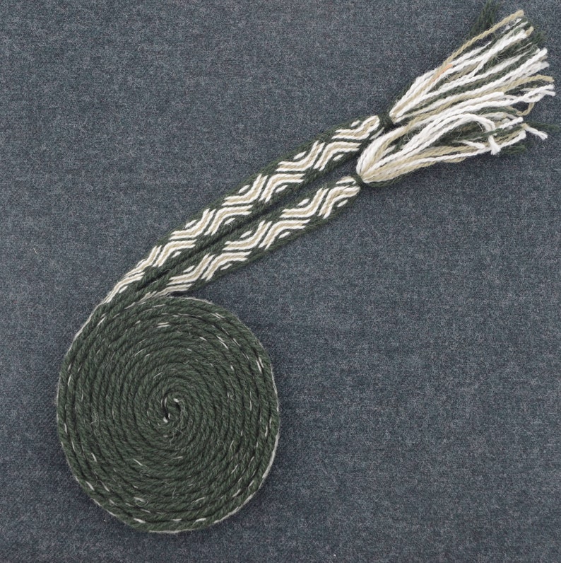 Handwoven belt / Tablet woven braid / Medieval woolen trim / Ladies belt / Viking tablet weaving / Medieval art / Green white / 18 mm strap image 6