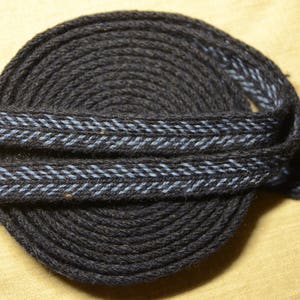 Handwoven belt / Tablet woven braid / Medieval woolen trim / Ladies belt / Guitar strap / Card woven trim / Black sky-blue / 16 mm strap image 1