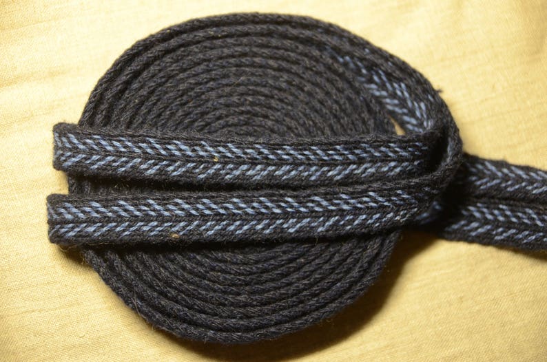 Handwoven belt / Tablet woven braid / Medieval woolen trim / Ladies belt / Guitar strap / Card woven trim / Black sky-blue / 16 mm strap image 1