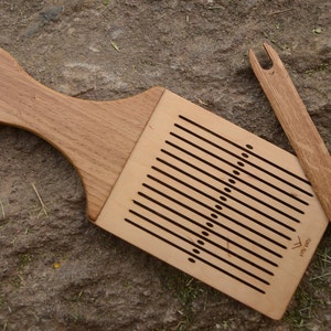 Rigid heddle board with shuttle / Oaken handle / Weaving loom / Back Strap Loom / Handweaving loom/ Viking craft/ Tape loom /Braid weaving