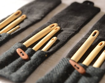 Agujas de madera para encuadernación, madera de carpe, agujas para tejer, agujas para tejer a máquina, juego de agujas, con estuche, juego de 3, agujas para encuadernación, aguja para encuadernación
