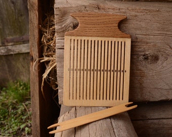 Rigid heddle board with shuttle / Oaken handle / Weaving loom / Back Strap Loom / Handweaving loom/ Viking craft/ Tape loom /Braid weaving