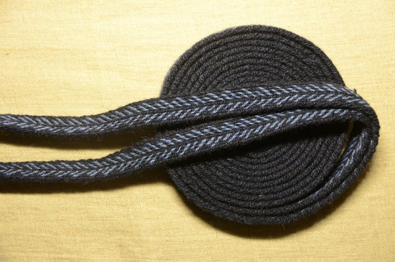 Handwoven belt / Tablet woven braid / Medieval woolen trim / Ladies belt / Guitar strap / Card woven trim / Black sky-blue / 16 mm strap image 2