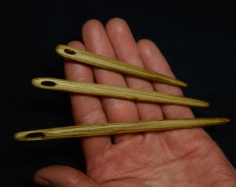 Oak wood nalbinding needles / Handcarved wooden naalbinding needle / Set of 3  nalbinding needles / Wooden needles /  Nålebinding / Medieval