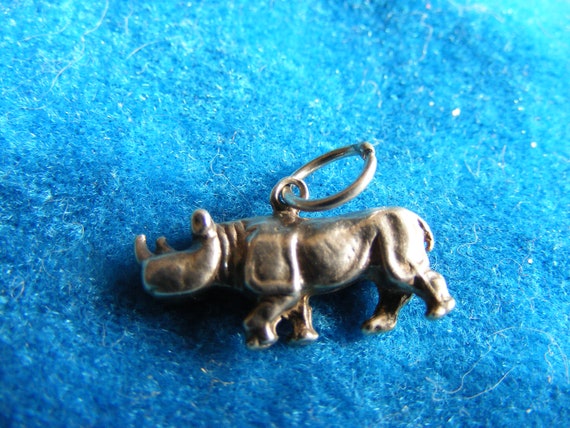 G) Vintage Sterling Silver Charm Rhinoceros - image 2