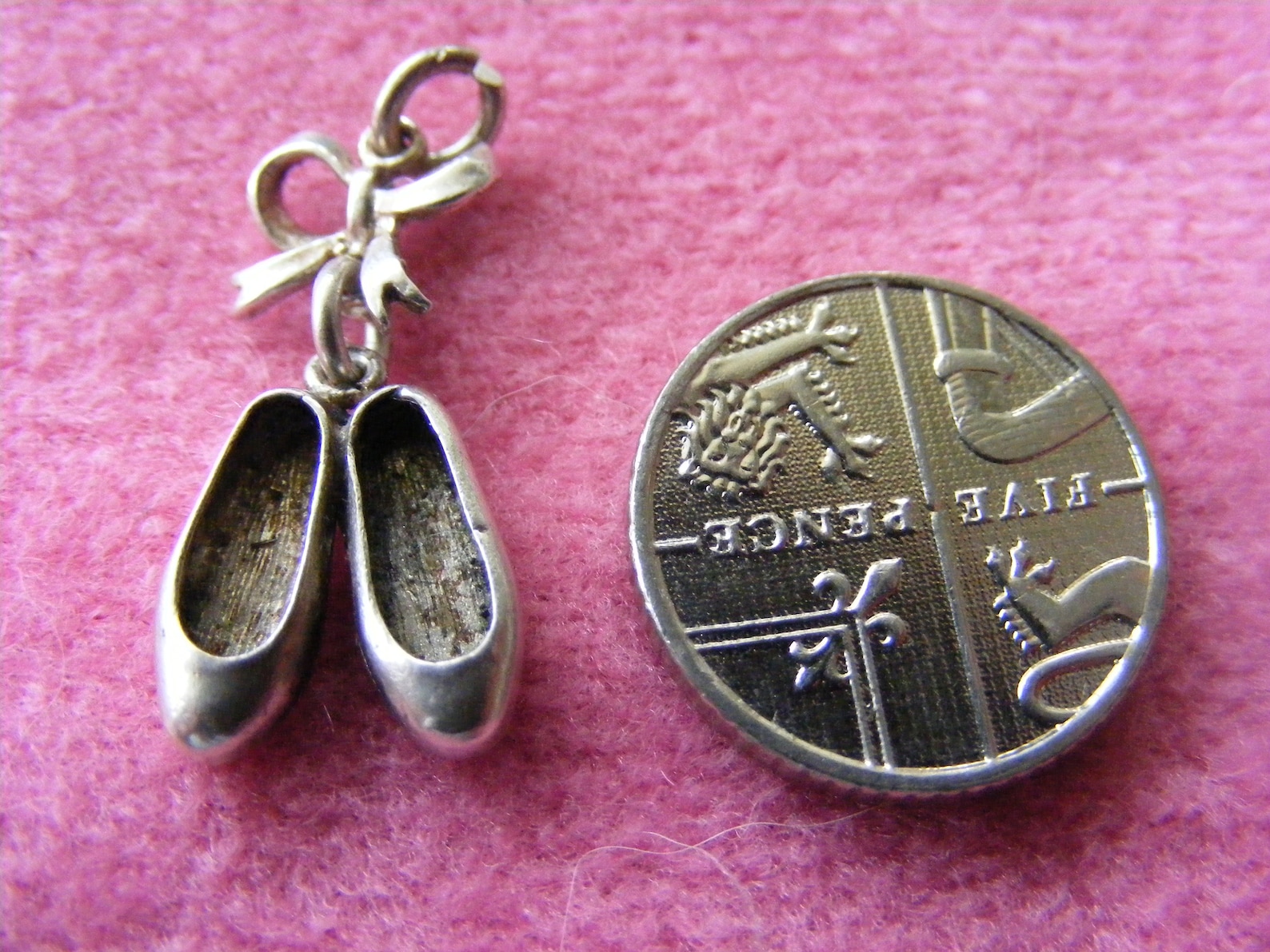 b) vintage sterling silver charm ballet shoes