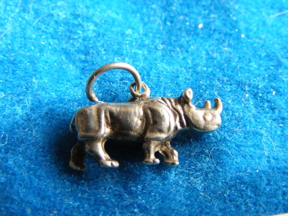 G) Vintage Sterling Silver Charm Rhinoceros - image 1