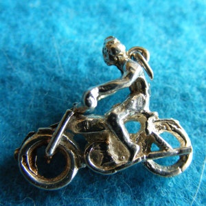 G) Vintage Sterling Silver Charm - Man on a Motor Bike