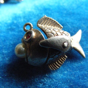 AA) breloques vintage en argent sterling avec breloques poisson avec queue mobile