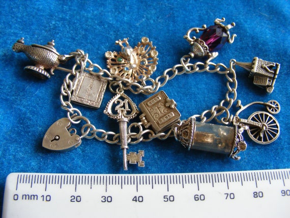 NUVO Vintage Sterling Silver Charm Bracelet with … - image 8